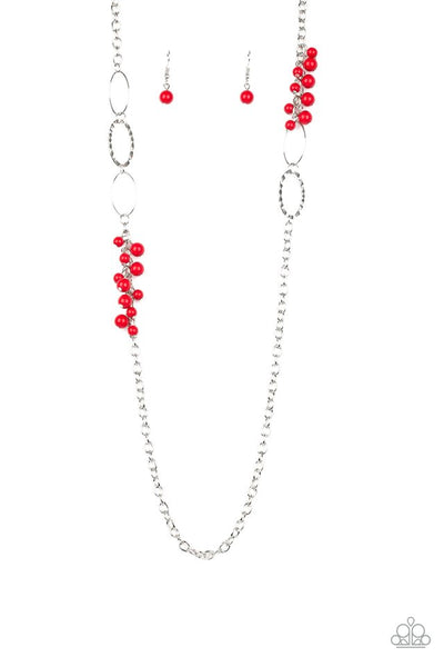 Flirty Foxtrot - Paparazzi - Red Bead Cluster Silver Necklace