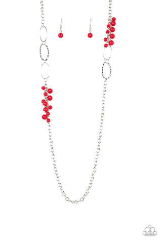 Flirty Foxtrot - Paparazzi - Red Bead Cluster Silver Necklace