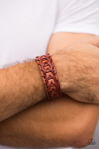 Back Country - Paparazzi - Brown Leather Urban Snap Bracelet