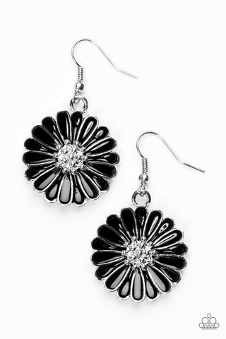 Distracted By Daisies - Paparazzi - Black Daisy Floral Earrings