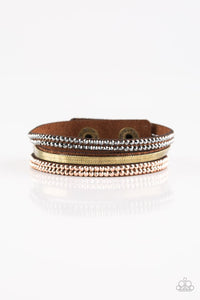 I Mean Business - Paparazzi - Multi Brass Brown and Hematite Rhinestone Suede Snap Bracelet