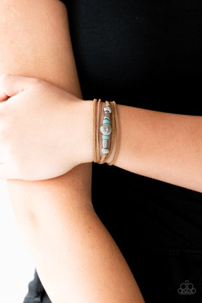 Find Your Way - Paparazzi - Blue and Silver Bead Brown Suede Urban Bracelet