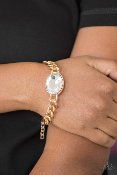 Luxury Lush - Paparazzi - Gold Chain White Gem Clasp Bracelet