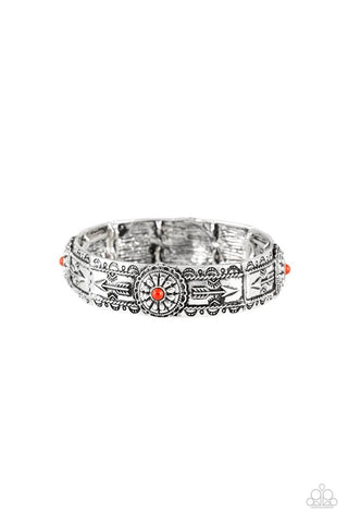 Southern Borders - Paparazzi - Red Bead Silver Arrow Tribal Stretchy Bracelet