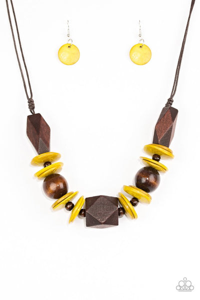 Pacific Paradise - Paparazzi - Yellow and Brown Wood Bead Necklace