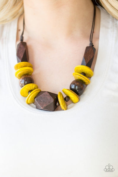 Pacific Paradise - Paparazzi - Yellow and Brown Wood Bead Necklace