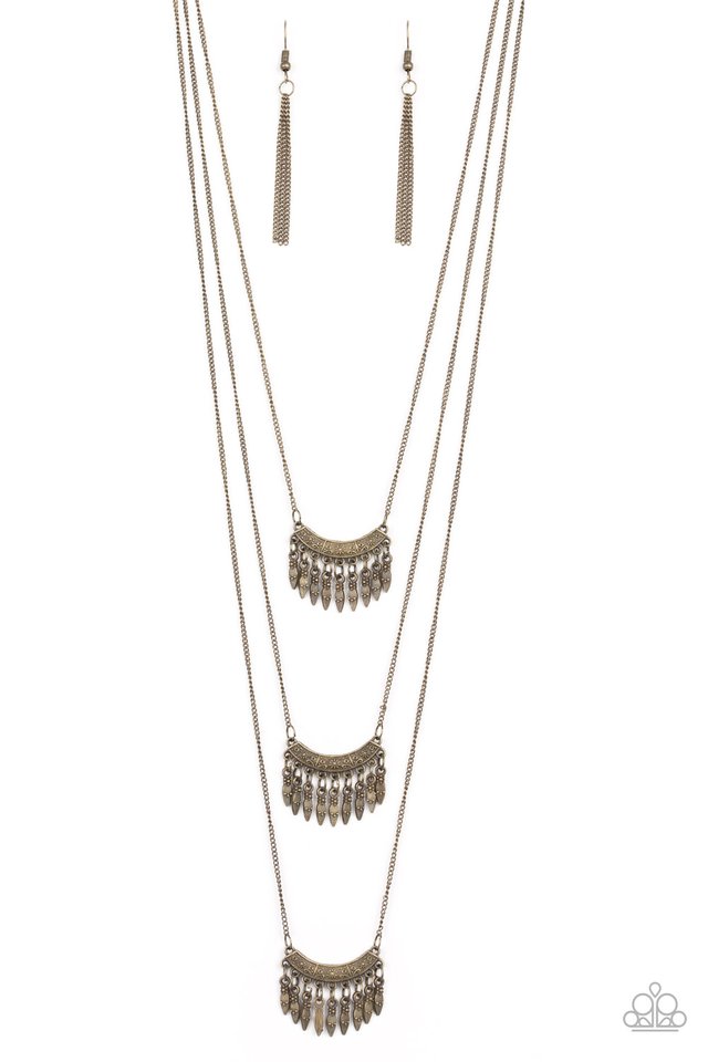 Seasonal Charm - Paparazzi - Brass Beaded Fringe Layered Necklace