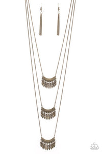 Seasonal Charm - Paparazzi - Brass Beaded Fringe Layered Necklace