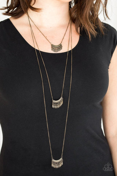 Seasonal Charm - Paparazzi - Brass Beaded Fringe Layered Necklace