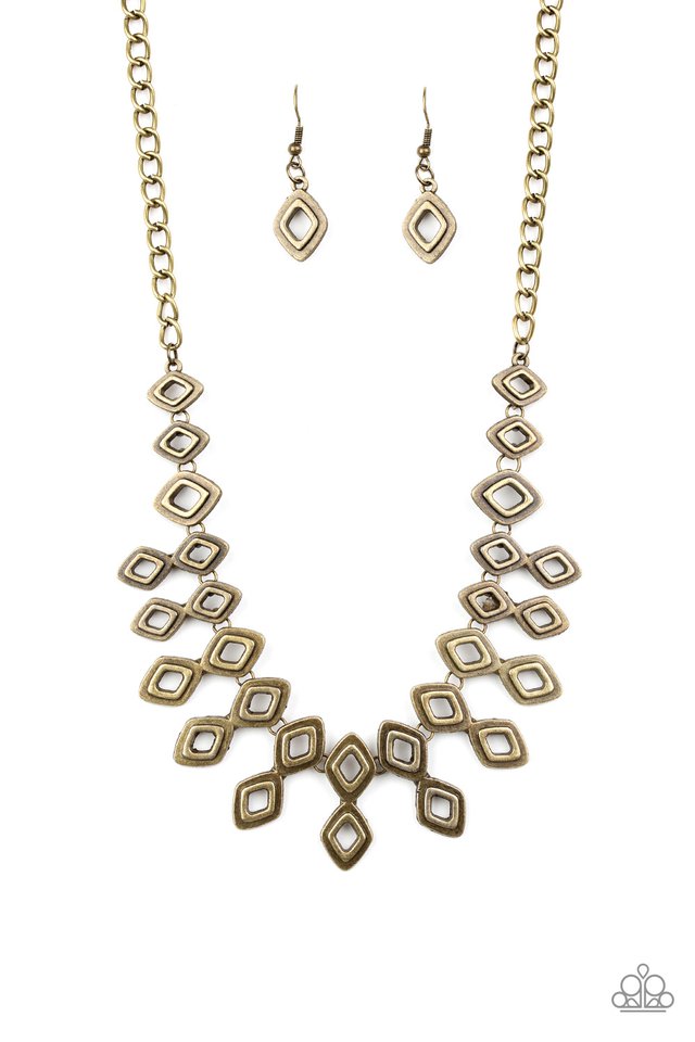 Geocentric - Paparazzi - Brass Diamond Geometric Fringe Necklace