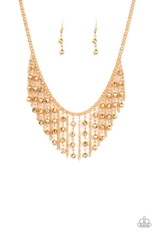 Rebel Remix - Paparazzi - Gold Bead Fringe Necklace