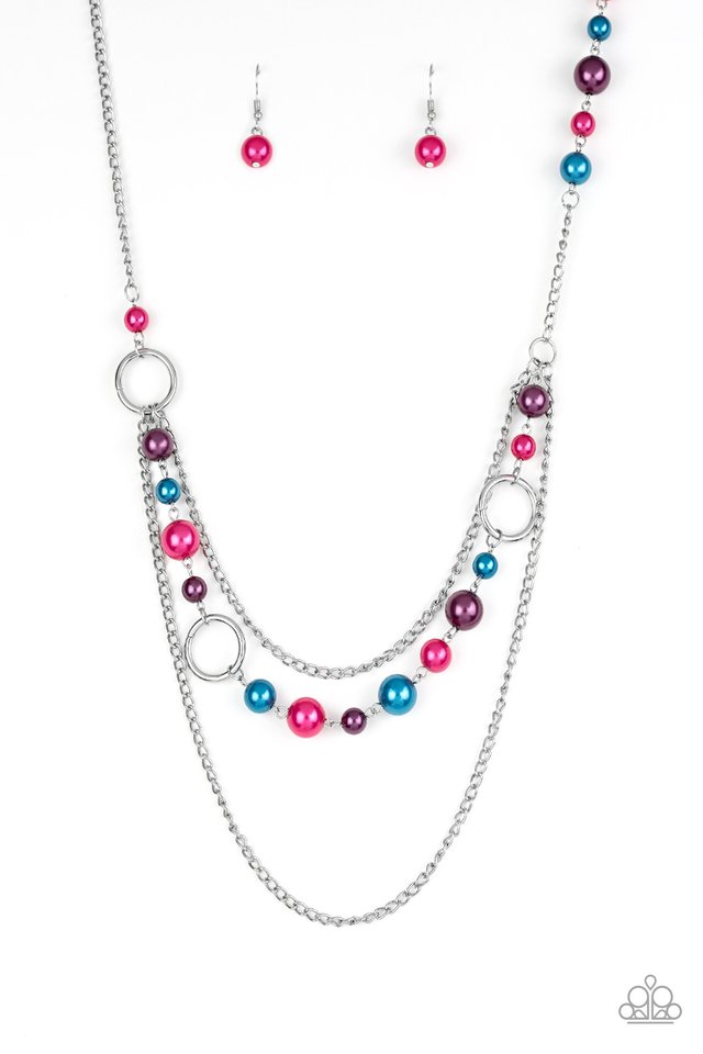 Party Dress Princess - Paparazzi - Multi Blue Pink and Purple Pearl Bead Silver Necklace