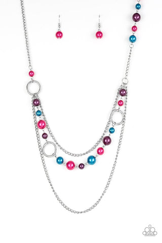 Party Dress Princess - Paparazzi - Multi Blue Pink and Purple Pearl Bead Silver Necklace
