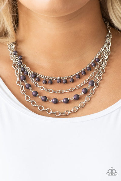 Ground Forces - Paparazzi - Purple Stone Bead Silver Chain Layered Necklace