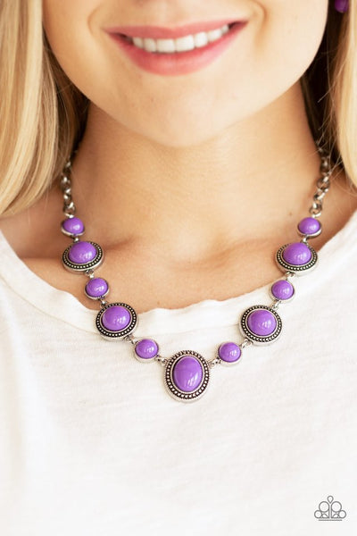 Voyager Vibes - Paparazzi - Purple Bead Silver Frame Necklace