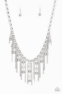 Ever Rebellious - Paparazzi - Silver Crystal Bead Chain Fringe Necklace