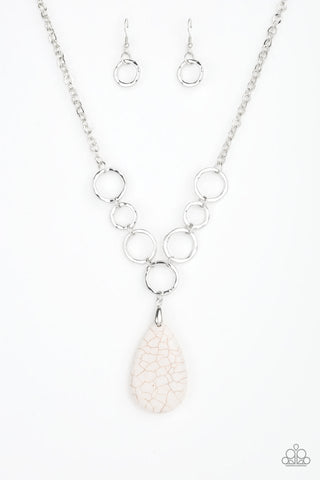 Livin On A PRAIRIE - Paparazzi - White Stone Teardrop Silver Ring Necklace