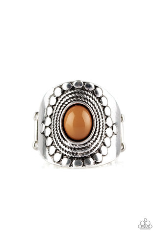 ZEN To One - Paparazzi - Brown Meerkat Bead Silver Rope Band Ring