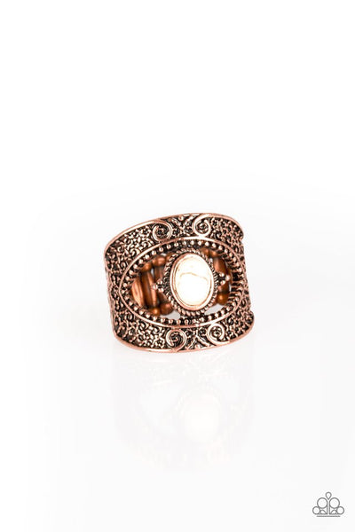 Rural Relic - Paparazzi - Copper Filigree White Stone Ring