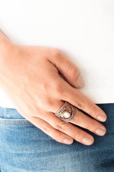 Rural Relic - Paparazzi - Copper Filigree White Stone Ring