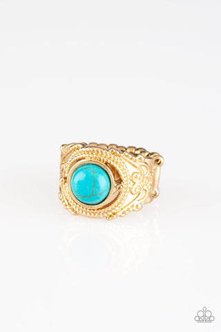 Stand Your Ground - Paparazzi - Gold Turquoise Stone Ring