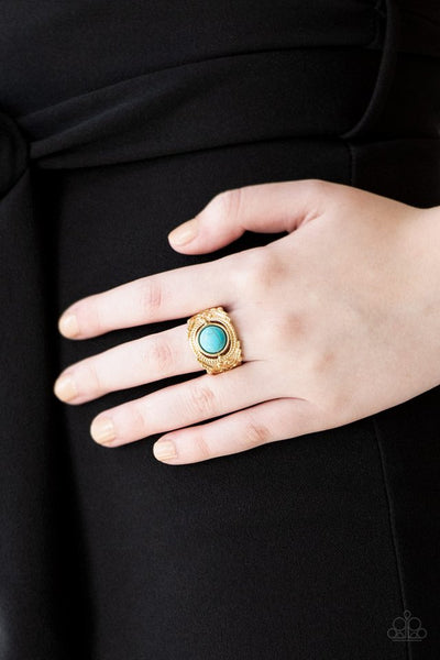 Stand Your Ground - Paparazzi - Gold Turquoise Stone Ring