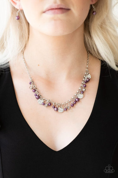 Coastal Cache - Paparazzi - Purple Bead Silver Disc Charm Necklace