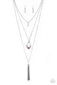 Be Fancy - Paparazzi - Multi Pink Pearl Teardrop Silver Tassel Layered Necklace
