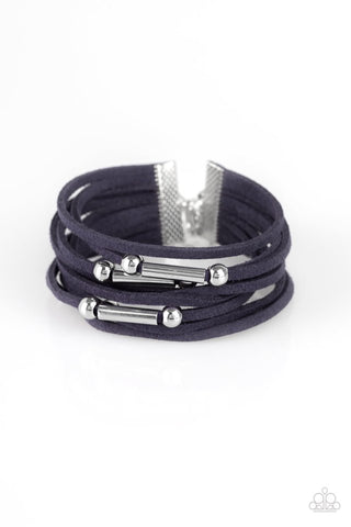 Back To BACKPACKER - Paparazzi - Blue Suede Silver Bead Urban Clasp Bracelet