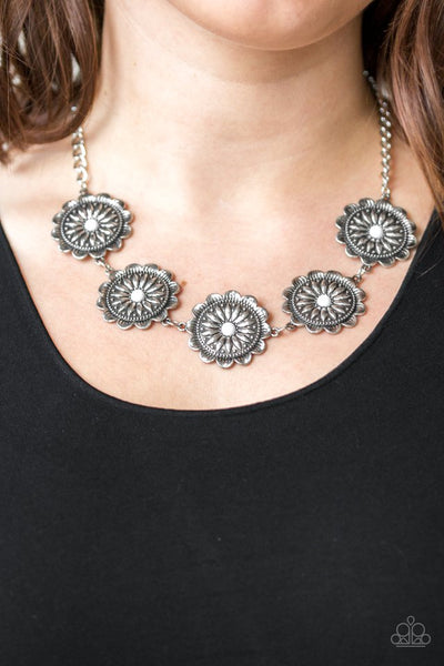 Me-dallions, Myself, and I - Paparazzi - White Bead Silver Scalloped Floral Necklace