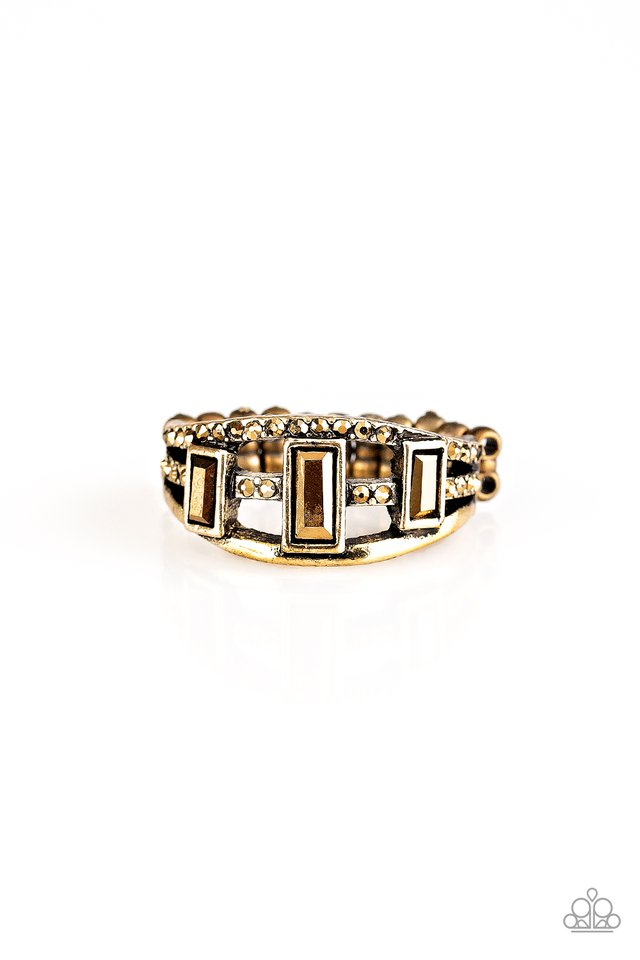 Noble Nova - Paparazzi - Brass Emerald Cut Rhinestone Ring