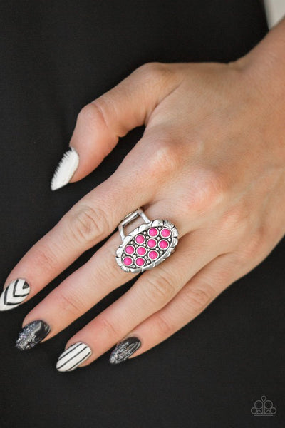 Cactus Garden - Paparazzi - Pink Stone Silver Oval Ring