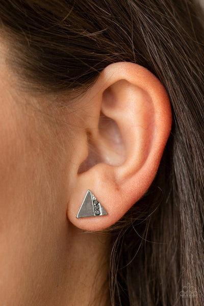 Pyramid Paradise - Paparazzi - Silver Triangle Rhinestone Post Earrings