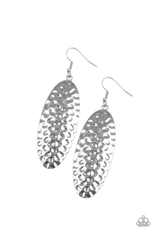 Radiantly Radiant - Paparazzi - Silver Oval Hammered Earrings