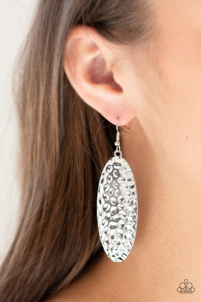Radiantly Radiant - Paparazzi - Silver Oval Hammered Earrings