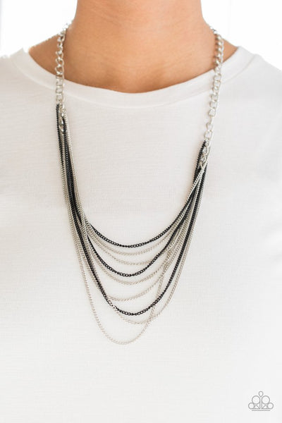 Rebel Rainbow - Paparazzi - Black and Silver Chain Necklace