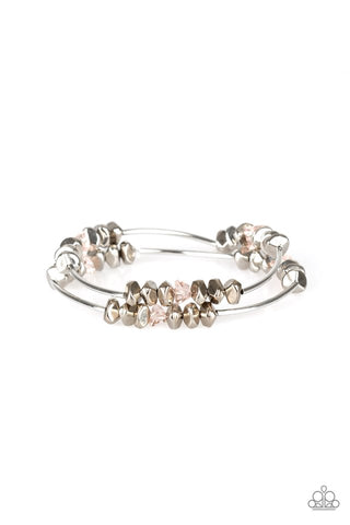 Get The GLOW On The Road - Paparazzi - Pink Crystal Bead Silver Stretchy Bracelet