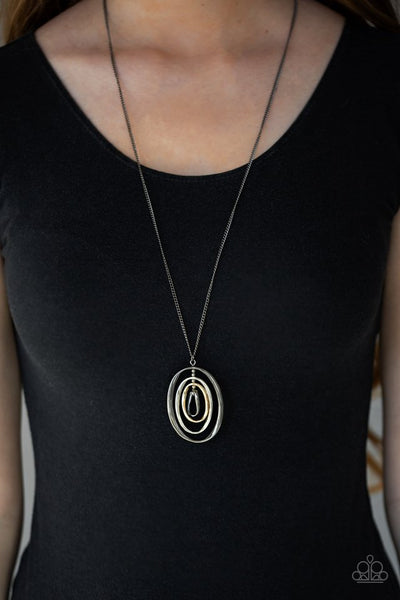 Classic Convergence - Paparazzi - Black Silver Gold Oval Pendant Necklace