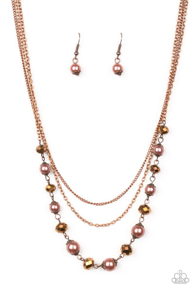 Tour de Demure - Paparazzi - Copper Bead Aurum Rhinestone Layered Necklace