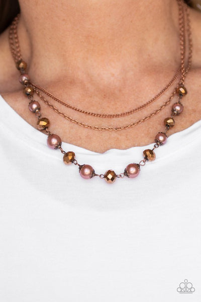 Tour de Demure - Paparazzi - Copper Bead Aurum Rhinestone Layered Necklace