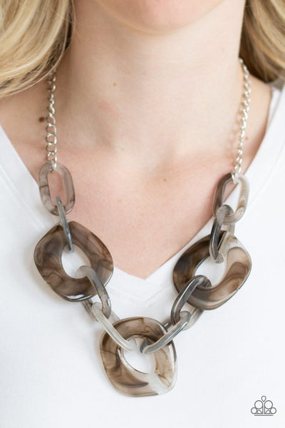 Courageously Chromatic - Paparazzi - Silver Faux Marble Acrylic Link Necklace