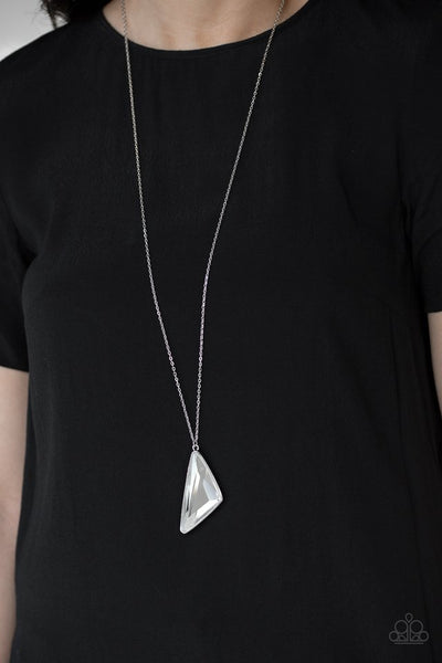 Ultra Sharp - Paparazzi - White Triangle Gem Pendant Necklace