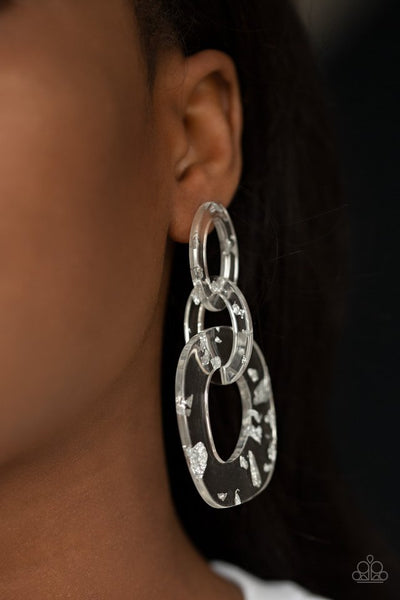 Confetti Congo - Paparazzi - White Clear Acrylic Metallic Flake Post Earrings