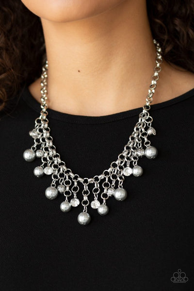 HEIR-headed - Paparazzi - Silver Pearl and Rhinestone Fringe Necklace