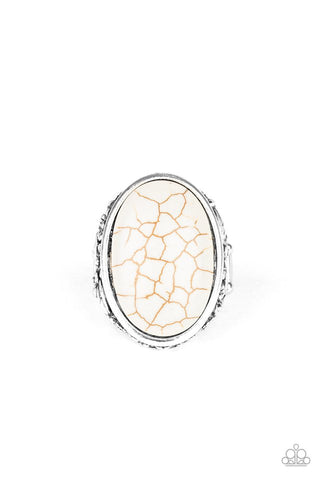 Stonehenge Garden - Paparazzi - White Stone Silver Floral Frame Ring