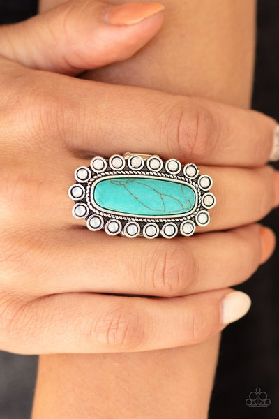 Mystic Oasis - Paparazzi - Blue Turquoise Oval Stone Opalescent Beaded Ring