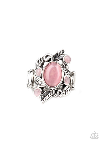 Tropical Dream - Paparazzi - Pink Cat's Eye Stone Silver Leaf Ring