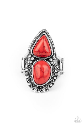 Mojave Mosaic - Paparazzi - Red Stone Silver Studded Ring