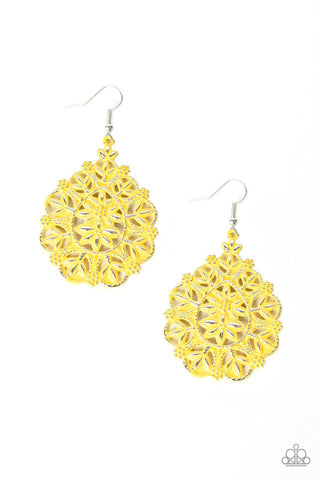 Floral Affair - Paparazzi - Yellow Filigree Floral Earrings