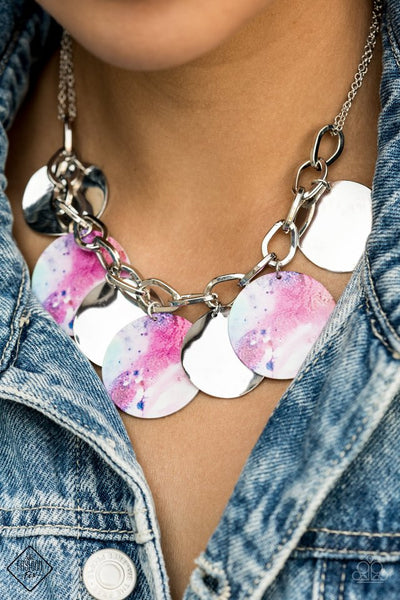 Tie Dye Drama - Paparazzi - Multi Tie Dye Disc Fashion Fix Necklace